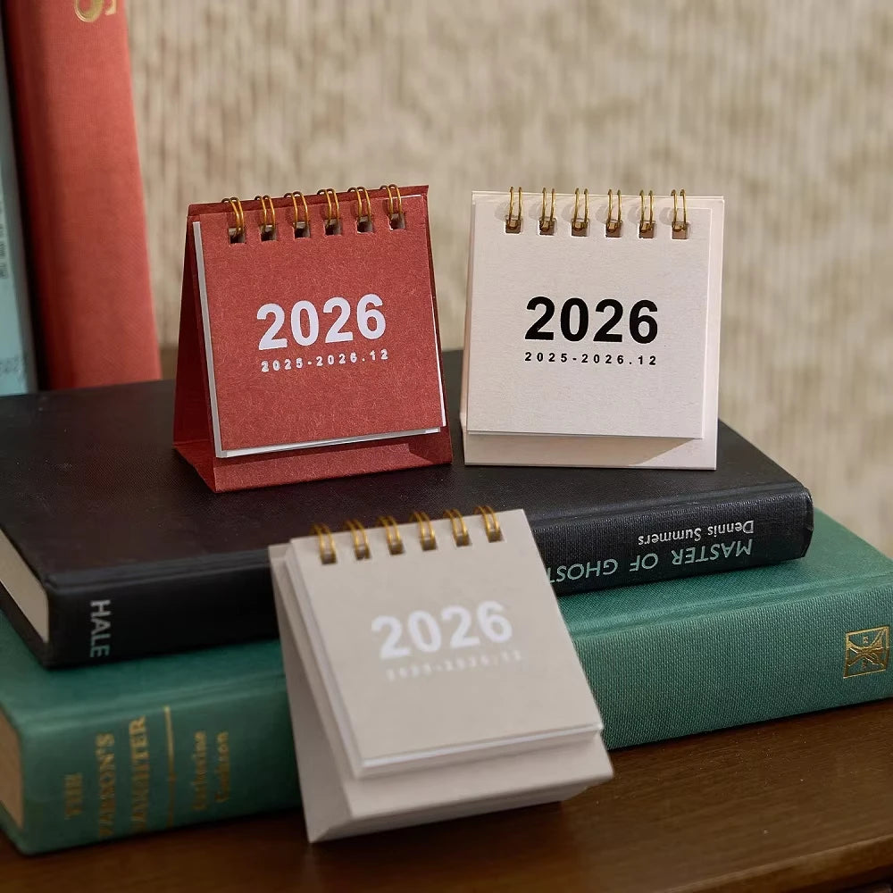 2026 Mini Simple Desk Calendar - Creative Spiral-Bound Calendar for Desktop Decoration & Office Stationery