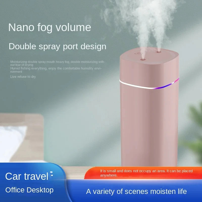 Dual-Nozzle Humidifier (USB) | 600ml/H Super Mist & Ultra Quiet | Moisturizing Device for Home/Car
